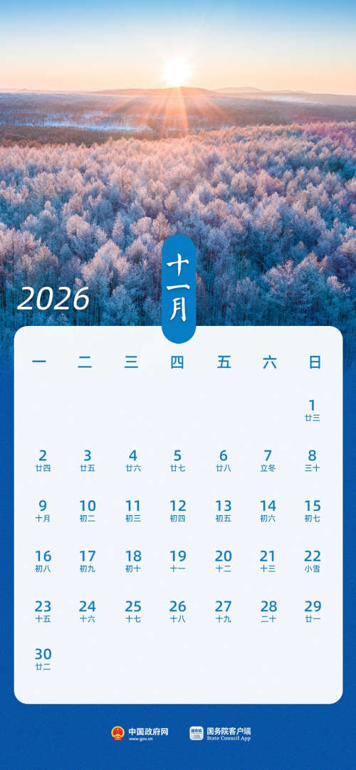 2025年11月日历 2026年11月日历